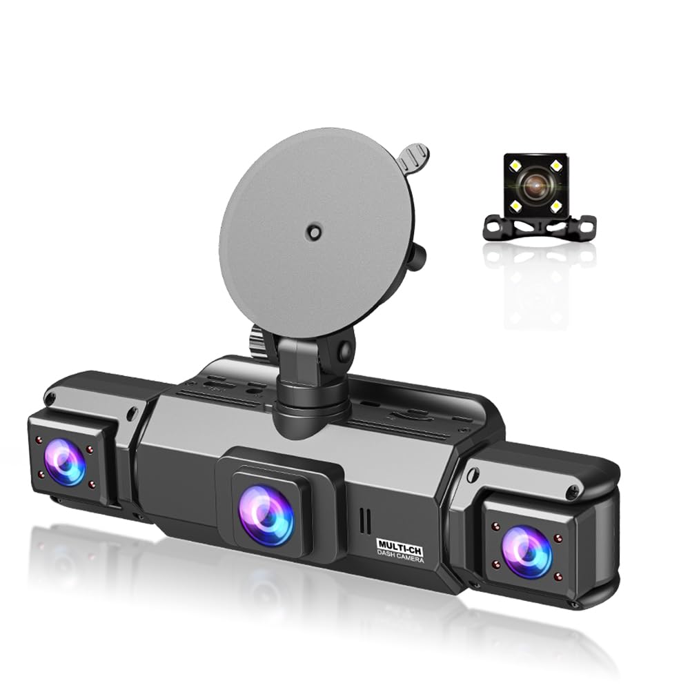 Dashcam 4 Caméras Enregistreur de Voiture - HD 1080P(Avant) 720P(Intérieur×2 & Arrière) sans WiFi 64GB Carte Mémoire, Écran IPS 3" Vision Nocturne (JLYJJS0101)