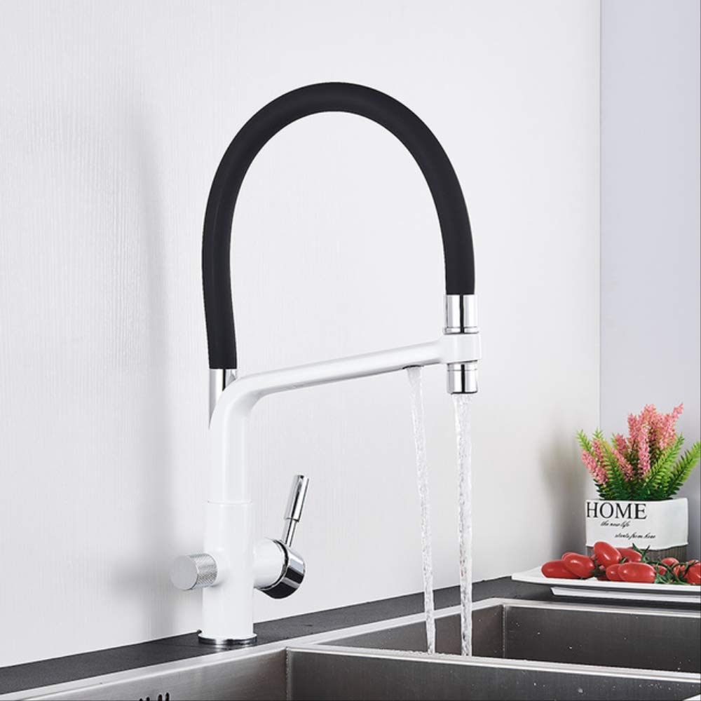 Kitchen Water Filter Faucet faucets Dual Spout Mixer 360 Degree Rotation Purification Feature Taps White