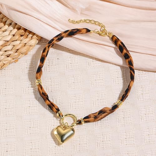 Scarf Charm Necklaces for Women Fashion Boho Chunky Gold Heart Leopard Choker Summer Beach Holiday Bohemian Jewelry Gift3