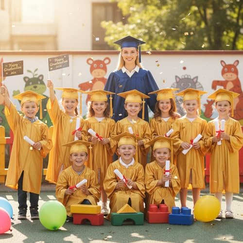 Image of Shiny Preschool Kindergarten Graduation Cap Gown Set for Kids With 2026 2025 Tassel Charm