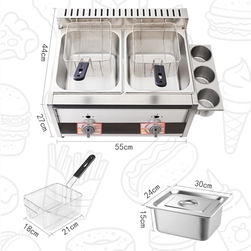 Gas Fritteuse Gastro Doppel Gasfritteuse Edelstahl Fritteuse mit Pommes Körbchen 20 Liter Volumen für Heimküche Küche – Bild 3