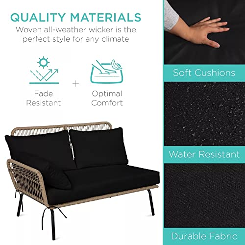 Image of DEVOKO 3 Piece Outdoor Comfortable L-Shaped Sectional Rope Conversation Lounge Sofa Set with Glass Top Table for Balcony, Patio, Garden, Pool (Beige & Black)