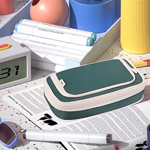 Image of iSuperb Large Capacity Pencil Case Dark Green Pencil Pouch Portable Pen Bag with 2 Compartments Pen Organizer Gifts for School Kids Children Teen Boys Girls Men Women