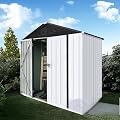 6FT x 4FT Outdoor Metal Storage Shed with Apex Roof – Durable Steel Garden Shed in White & Black, Weather-Resistant for Backyard, Patio & Lawn (Lockable, Easy Assembly, Tool Storage, Bike Shed)