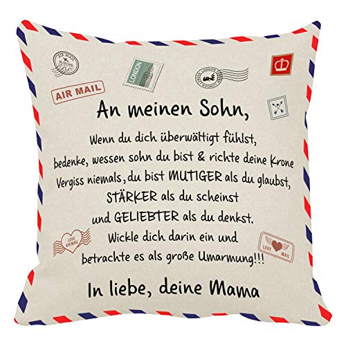 Benutzerdefinierte Kissenbezug mit Text Personalisierte Advanced Fabric Einzigartige Hochzeit Haustier Geschenke Ideale Dekore Personalisierte Geschenke für Geburtstag Jubiläum (Für Sohn von Mama) Cover