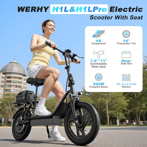 WERHY Electric Scooter,500W Motor, 14” Tires, Top Speed 22