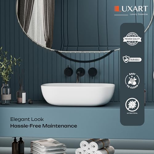 Image of LUXART Ceramic Counter Top Wash Basin | Modern Rectangular Table Top Washbasin | Bathroom, Home & Office | White (20 x 14 x 5 Inch)