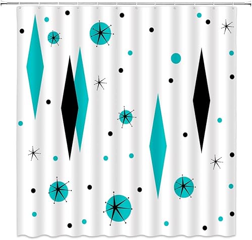 Miniatura 2 de Cortina de ducha de mediados de siglo, moderna abstracta con diamantes atómicos, lunares, retro, de los años 50, decoración geométrica para baño,