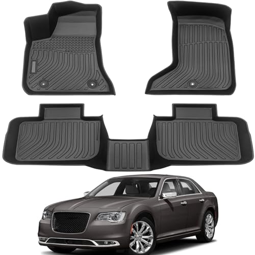 All Weather Rubber Car Floor Mats Compatible with 2011-2023 Chrysler 300 AWD(Not for RWD) & 2011-2022 Dodge Charger, Full Set Includes 1st and 2nd Rows Maximum Coverage, Laser Measured, Non Slip