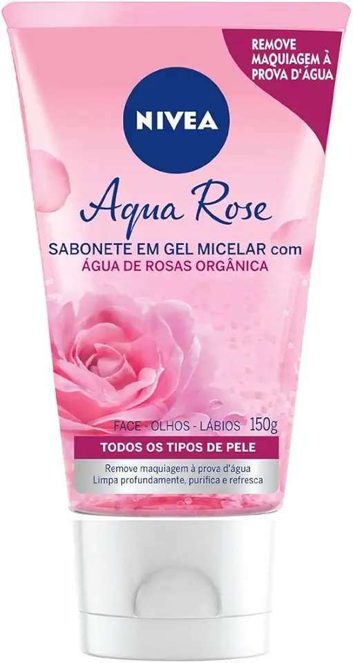 NIVEA Sabonete Facial em Gel Aqua Rose 150ml - Remove impurezas e maquiagem à prova d'água sem deixar resíduos, promove maciez na face e prepara a pele para receber maquiagens