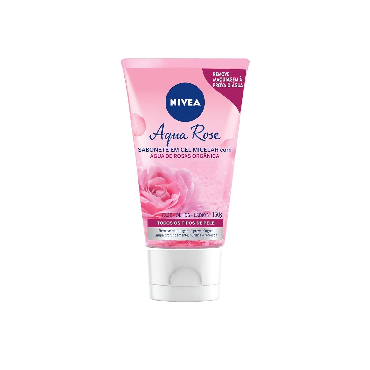 NIVEA Sabonete Facial em Gel Aqua Rose 150ml – Remove impurezas e maquiagem à prova d’água sem deixar resíduos, promove maciez na face e prepara a pele para receber maquiagens