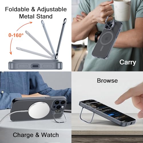Image of TheGiftKart Hybrid Matte Frosted Back Cover Case for iPhone 15 Pro MAX Compatible with MagSafe | Built-in Stand | Shockproof Hard Case Cover for iPhone 15 Pro MAX (PC & TPU, Translucent Grey)