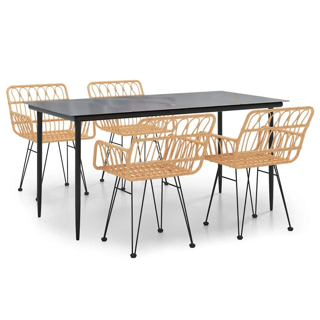 Set da pranzo da giardino in polyrattan con tavolo in vetro, 5 pezzi | telaio in acciaio, braccioli, facile da pulire, 110 kg per seduta, istruzioni di montaggio (lingua italiana non garantita)