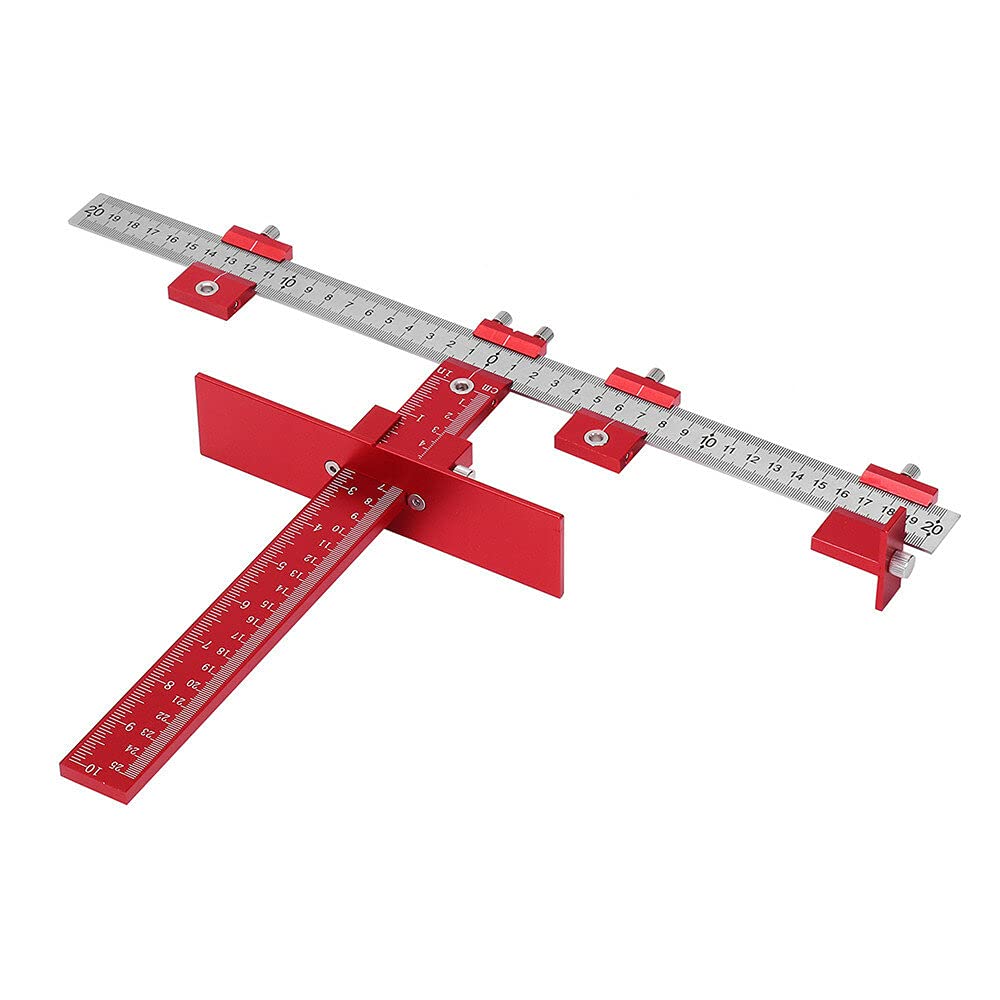 Acofuns Red Aluminum Alloy Metric/Inch Cabinet Hardware Jig 4mm 5mm Drill Cabinet Handle Template Jig