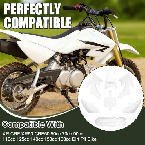 Image of Podoy CRF50 Body Fender Kit for Compatible with XR50 XR 50 CRF 50 SDG SSR Pit Dirt Motor Trail Bike Black with Bolt Work Fairing Plastic (white)