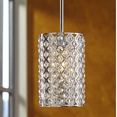 KARMIQI Crystal Pendant Light for Kitchen Island, 6"1-Light Ceiling Light for Living Room, Chrome Finish Ceiling Lighting Fixture for Bedroom Dining Room Hallway Entryway
