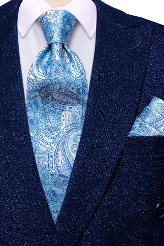 Image of Hi-Tie Mens 70inches Tie Set Extra Long Necktie for Men Cufflinks Handkerchief Big Tall Men Business Wedding