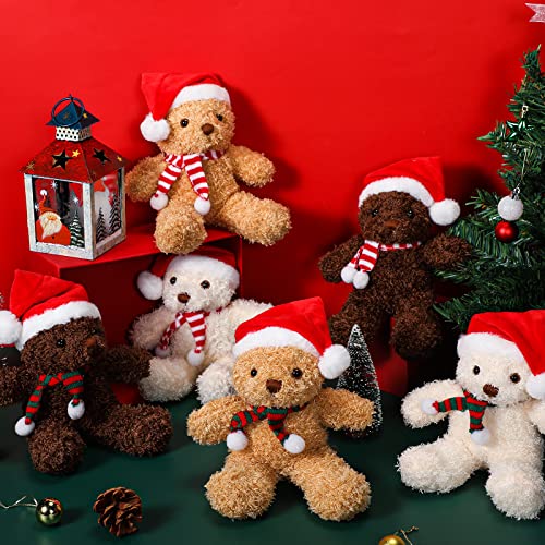 9 Pcs 9 Inch Christmas Bear Plush Bear Stuffed Animal Toys Santa Bear With Santa Hat Scarf Xmas Bears Preschool Stuffed Animals Toys For Christmas Boy Girl Birthday Gifts, 3 Colors (Long Leg Style) #TOP6