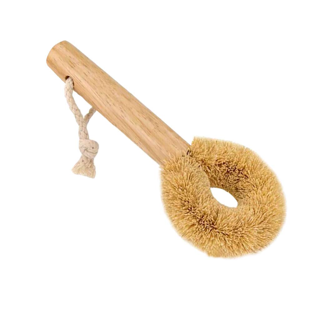 Hemoton Coconut Brown Pot Brush Multipurpose Kitchen Scrubber Dish Brush Wooden Handle for Kitchen