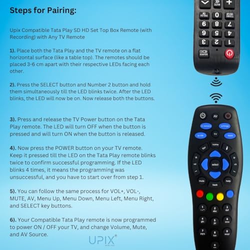 Image of Upix Compatible Tata Sky DTH SD /HD Set Top Box Remote No. 821 | No Recording | Exact Match Required