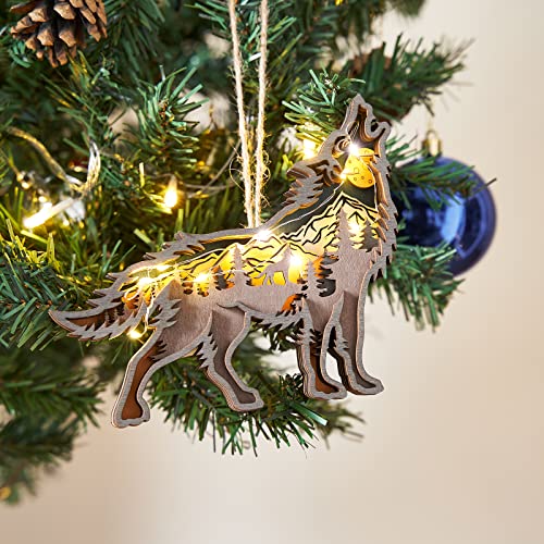 Wujiedi Wooden Forest Animal Figurines And Statues For Home Decor, 3D Aesthetic Wolf Wall Art Sculptures For Office Desk Centerpiece Table Decorations, Rustic Christmas Tree Ornaments Crafts & Gifts #TOP5