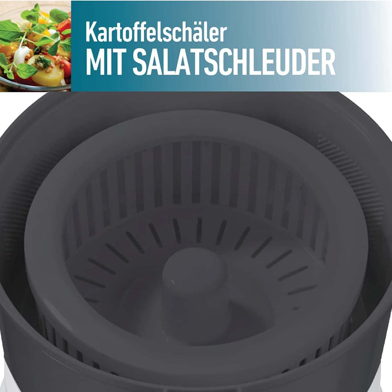 Gastronoma 18220001, Kartoffelschälmaschine mit Salatschleuder, 1kg, elektrischer Kartoffelschäler, Kartoffel, Schälmaschine, Kunststoff, schwarz