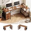 Alpen L Shaped Computer Desk, 47 Inch Corner Desk with Drawers and Power Outlets, Home Office Desk for Gaming, Study Writing PC Table with Storage and Reversible Shelf, Brown