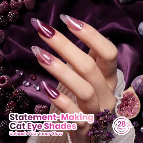 Image of Beetles Purple Cat Eye Gel Nail Polish Set, Plum Moonlit 6 Colors Glitter | Fall Gel Polish Kit Magnetic 3D Shimmer Effect Soak Off UV DIY Salon Nail Art Manicure Gift for Women