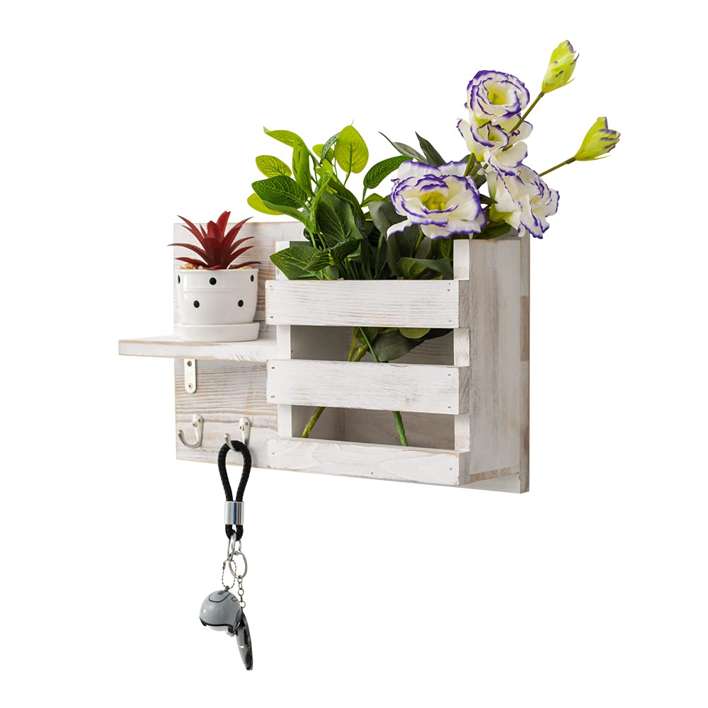 AZL1 Life ConceptAZ L1 AZ200314 Wall Mount Entryway Mail Envelope Organizer Key Holder Hooks Leash Hanging, 16.5 inch, White