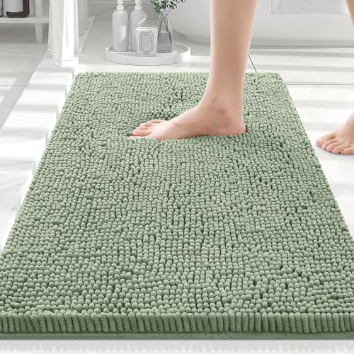 Image of Smiry Luxury Chenille Bathroom Rugs 30x20, Extra Soft and Absorbent Shaggy Bath Mat, Machine Washable, Non-Slip Plush Carpet Runner for Tub, Shower, and Floor, Home Decor Accessories, Sage Green