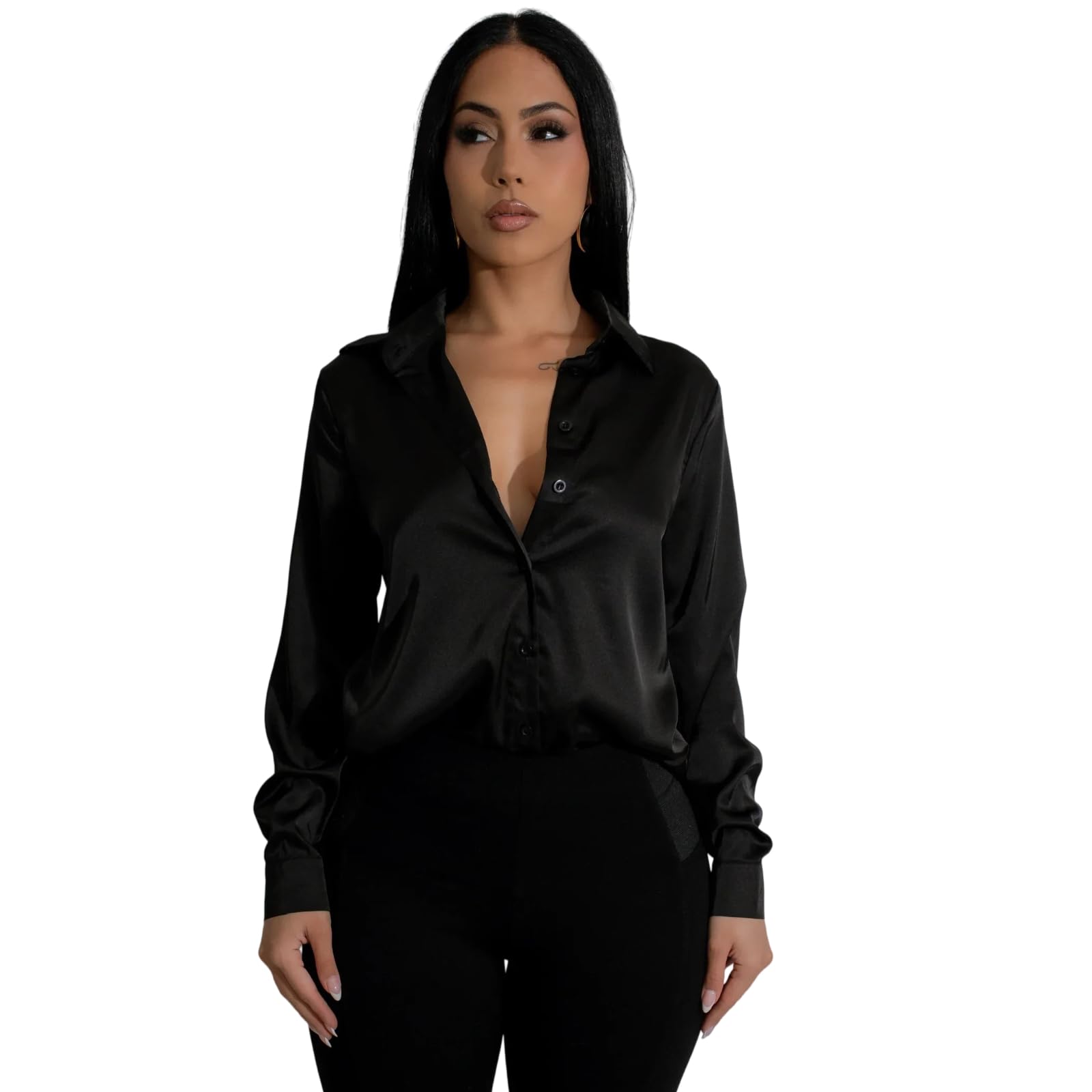 Femmes Haut boutonné en Satin à Manches Longues Chemises à Simple Boutonnage Vieille Mode d’Automne Style à col Rabattable Blauses Slim(Rouge,as4,Alpha,s,Regular,Regular)