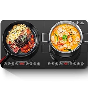 Aobosi Double Induction Cooktop,Portable Induction Cooker with 2 Burner Independent Control,Ultrathin Body,10 Temperature,1800W-Multiple Power Levels,4 Hour Timer,Safety Lock