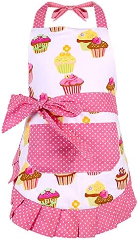 G2PLUS (Kids) - Cotton Aprons for Kid Girls, Cupcake Pattern Apron for Children, Great for Daughters Litter Girls(Kid Girl)