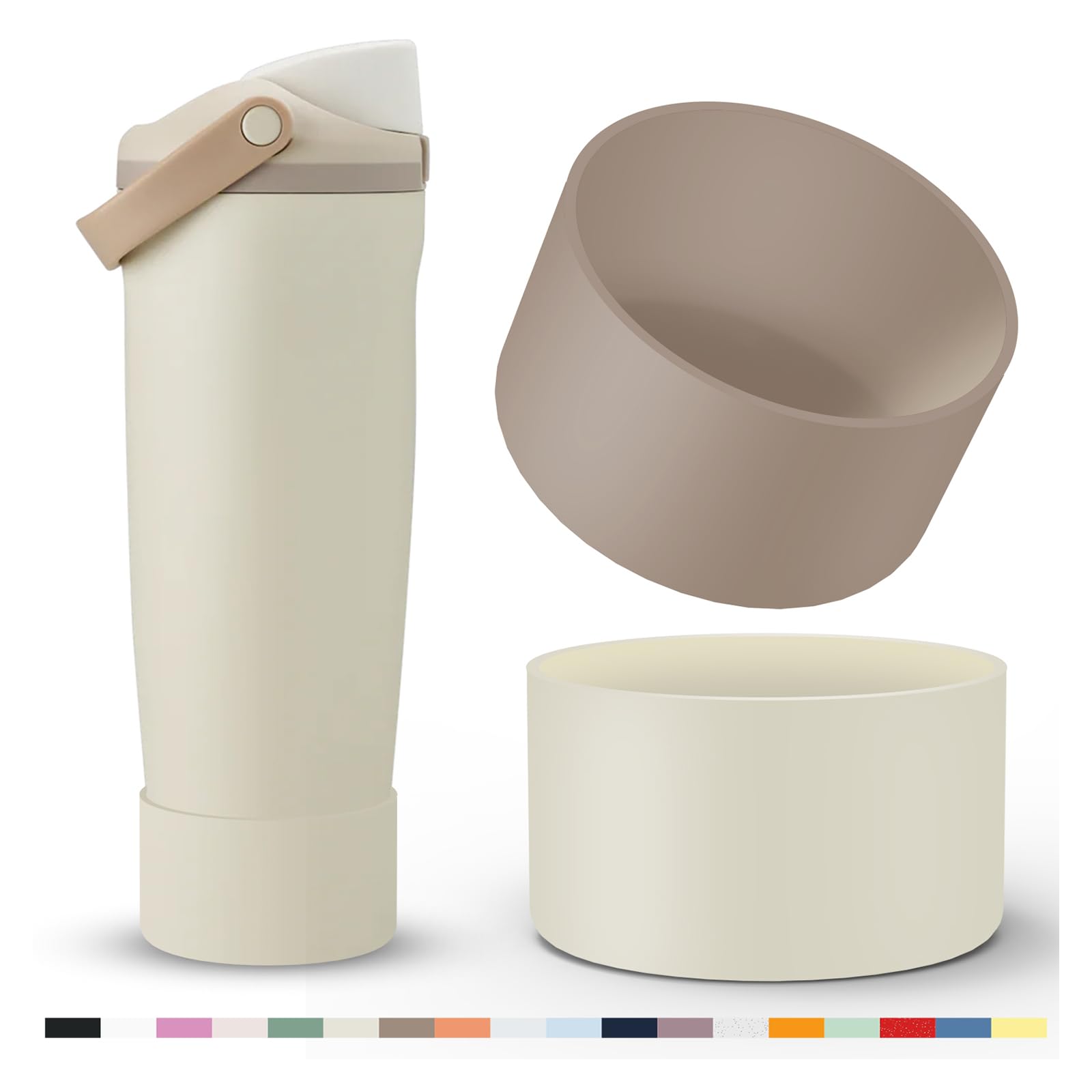 View 1 of 2 Pcs Silicone Boot for Owala 40oz & 30oz FreeSip Sway Tumblers, Protective Bottom Bumper Anti-Slip Sleeve Accessories for FreeSip Sway Water Bottles, Dishwasher Safe and BPA Free(Cream+Almond Rose)