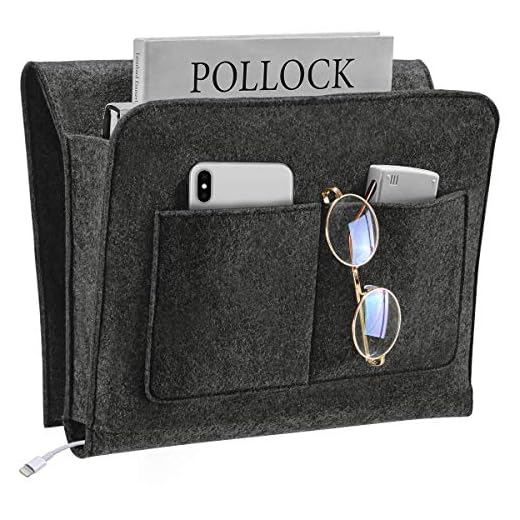 YOUDENOVA Bedside Caddy, 5 Pockets Bed Hanging Storage Organizer Holder for Remote Phone, Magazine, iPad, Snack, College Dorm Bunk Remotes Holder