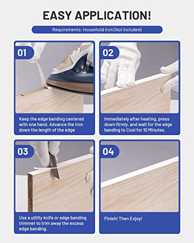 Image of White Melamine Edge Banding 3 /4 inch x 100ft Easy Application Iron-On Edging with Hot Melt Adhesive for Plywood Cabinet Repairs & Furniture Restoration