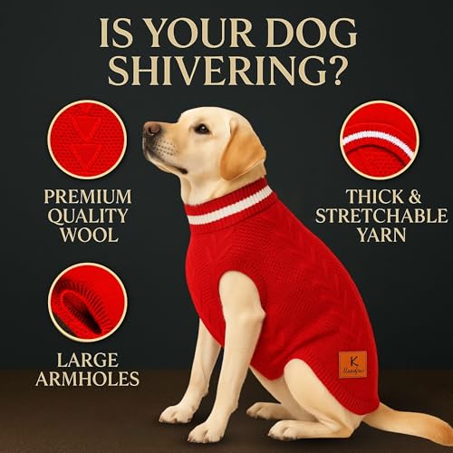 Image of Dog Sweater for Large Dogs (Red, 26-Inch) - Soft, Stretchable Knit Dog Winter Clothes to Keep Golden Retriever, German Shepherd, Husky & Labrador Warm, Cozy & Stylish
