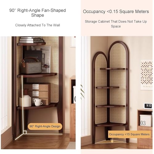 Mueble esquinero elegante de bambú de 4 niveles con panel de protección 7
