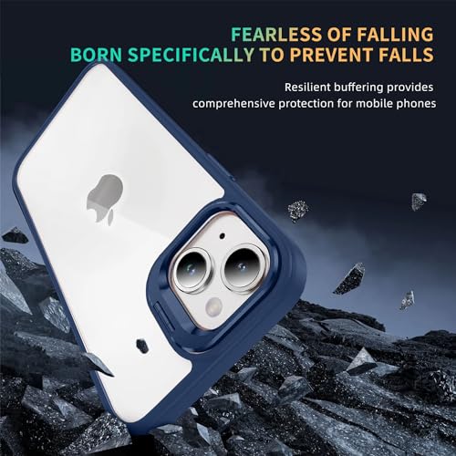 Image of Vaku Luxos Thermoplastic Polyurethane Lens Flip Back Cover For iPhone 15 Plus Stand Holder Back Case With Lens Guard Scratch Resistant Slim Thin Military-Grade Protection-Blue