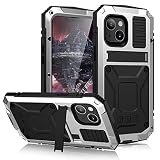 R-JUST Metal Case for iPhone 13, Outdoor Heavy Duty Tough Armour Metal Military Case Built-in Screen Shockproof Dustproof Anti-Scratch Full Body Cover with Kickstand (iPhone 13, Silver)
