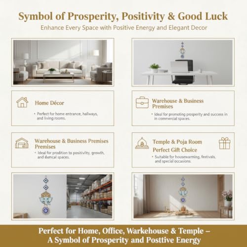 Image of Ganesh Ji Evil Eye Wall Hanging for Home Entrance | Nazar Suraksha Decorative Hanging | Vastu Wall Decor for Positive Energy, Good Luck & Prosperity | Home, Office & Shop Decoration