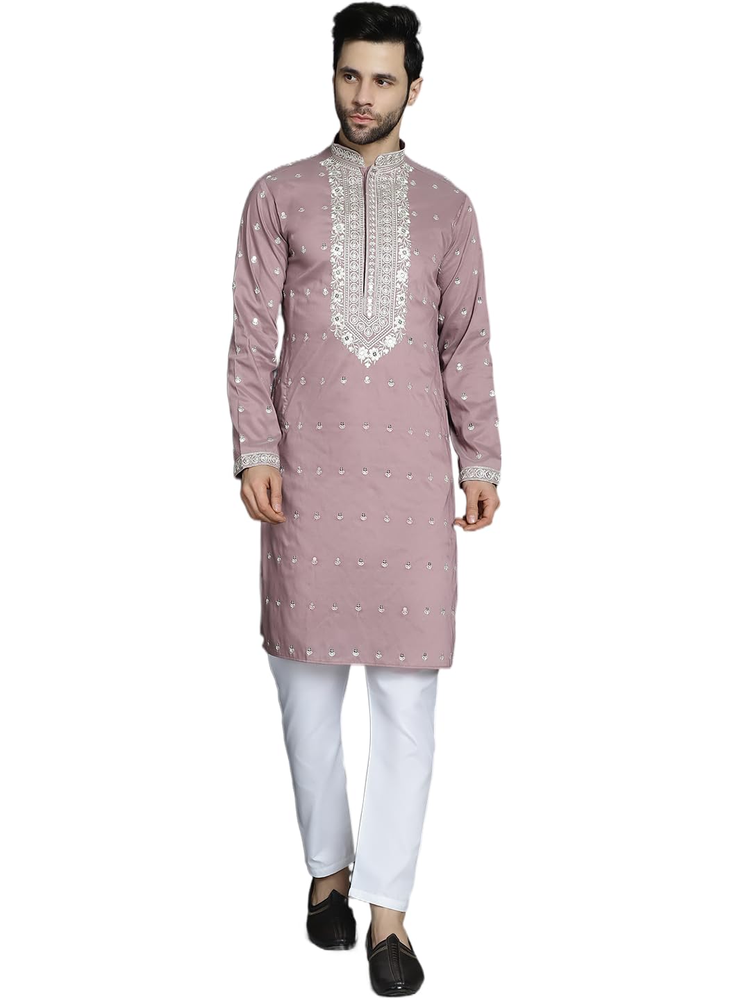 Jompers Men's Magenta Chikankari Embroidered Kurta Pyjama Set. (Magenta, L)