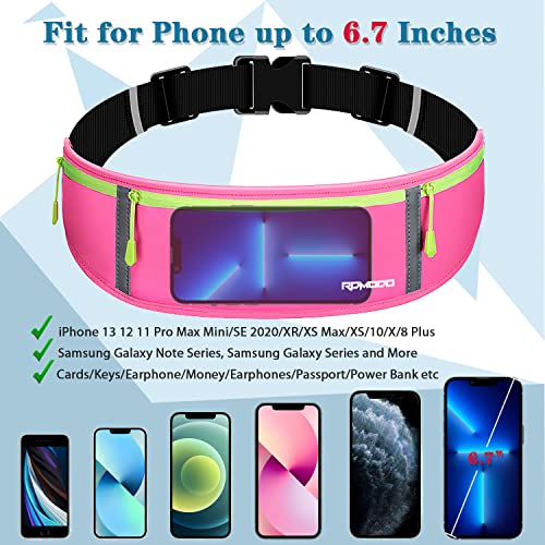 Image of Fanny Packs for Women Men, Running Belt Waist Bag, Waterproof Phone Holder for Running Plus Size Adjustable Runners Belt Running Pouch for iPhone 13 12 11 Pro Max Xs Xr Samsung Galaxy Note, 05 Pink, 7.5 inches