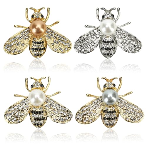 16 PCS Honey Bee Brooch Pins Bulk - Gold Designer Brooches for Women - Crystal Insect Themed with Faux Pearl - Fashion Lapel Gift for Birthday, Dating, Party, Anniversary4