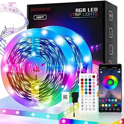 Tira de LED RGB 100ft para habitación con control APP y mando IR miniatura 1