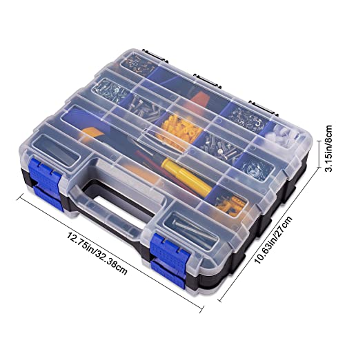 Image of Hardware Organizer Box with 34 Compartments & Removable Dividers - Durable Plastic Double Side Tools Box for Nuts, Bolts, Screws, Nails & Small Hardware (Blue)