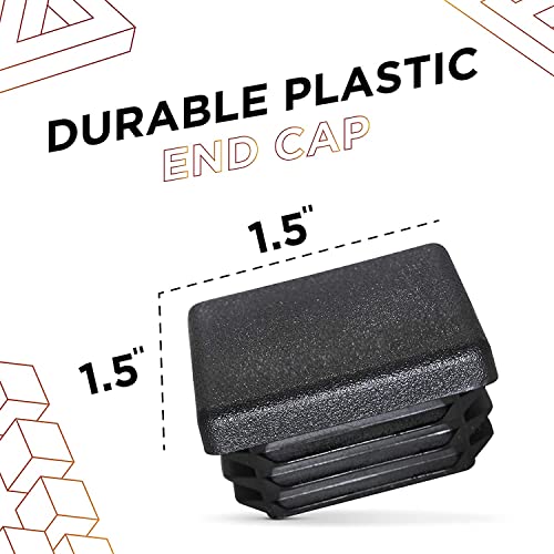 Image of Prescott Plastics 1 1 /2 inch (38.1mm) Outer Perimeter Ribbed Plastic Hole Plugs, Square Black Metal Tubing End Caps, Strong Furniture Leg Inserts, Impact & Weather Resistant, Made in The USA - 50 Pack