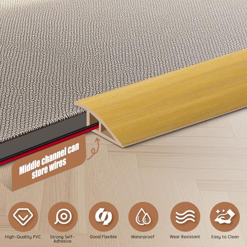 Image of Floor Transition Strip Door Threshold 78 inch Floor Transition Reducer Trim on The Edges Threshold Strip Self Adhesive Suitable for Doorways, Tiles, Carpet