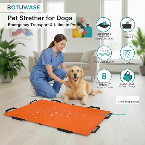 Image of Pet Stretcher for Dogs - Emergency Animal Carrier, 300lb Weight Limit, 44 inchx28 inch Size, with 8 Safety Straps for Easy Transport（Orange）