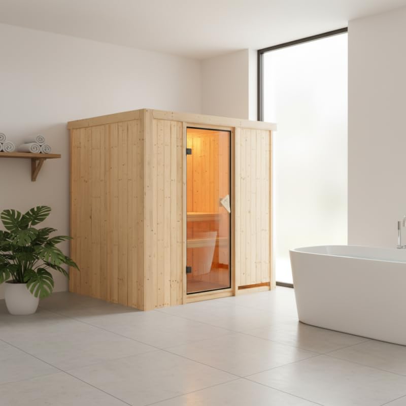 Karibu Sauna d'Angle Fanja Plug & Play | 4 Places en Épicéa Nordique | Poêle Électrique en...